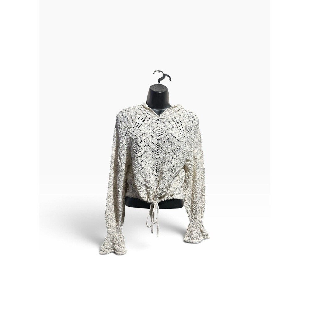Zara Crotchet Hooded Crop Top Women’s Medium Knit Flared Long Sleeve Sweater